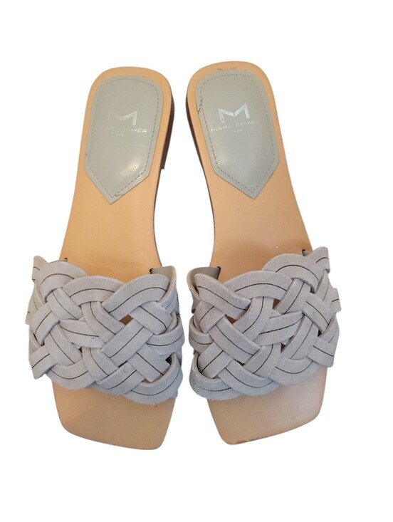 Marc Fisher Shoes - Marc Fisher Woven Suede Slide Sandals Gray Square Toe Minimalist Chic 6.5M